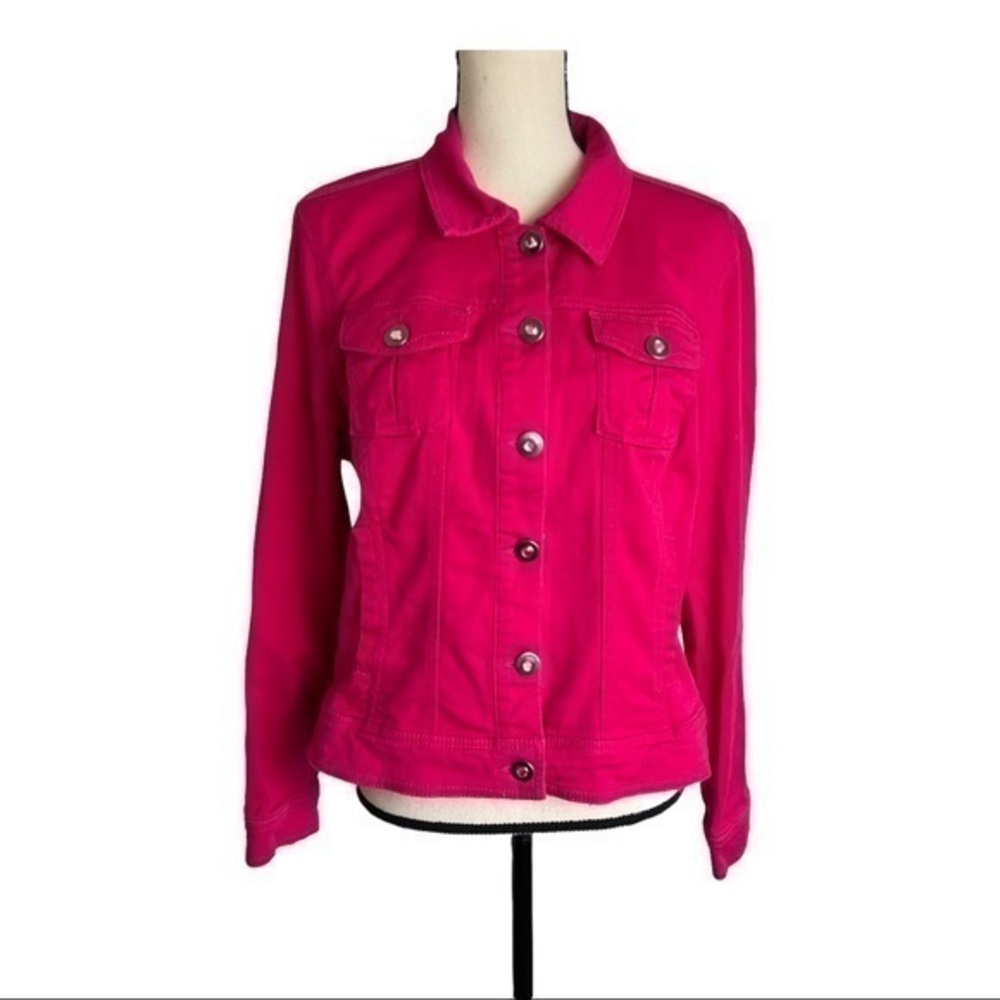 Women Pink Jeans Buttoned Jacket Size L